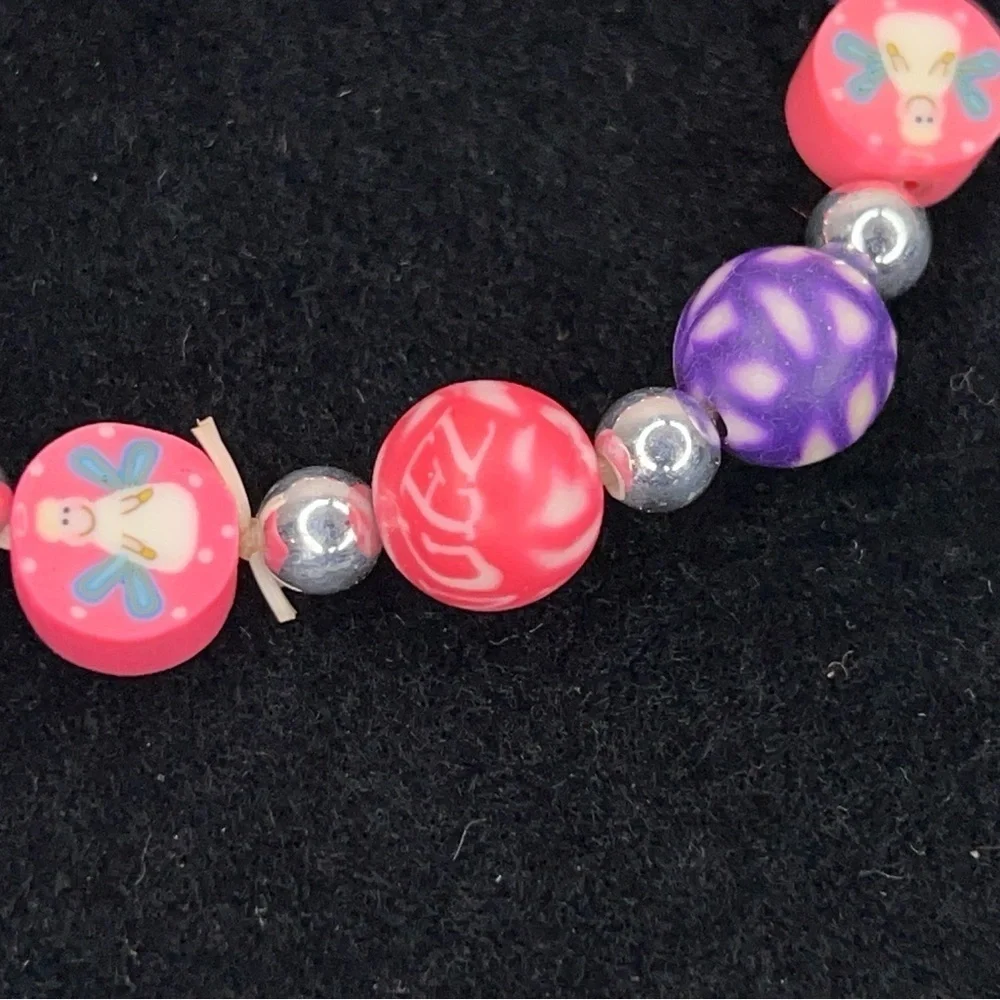 Vintage 90s Children’s Bracelet Neon Pink Angel Image Purple Accent 6” Length